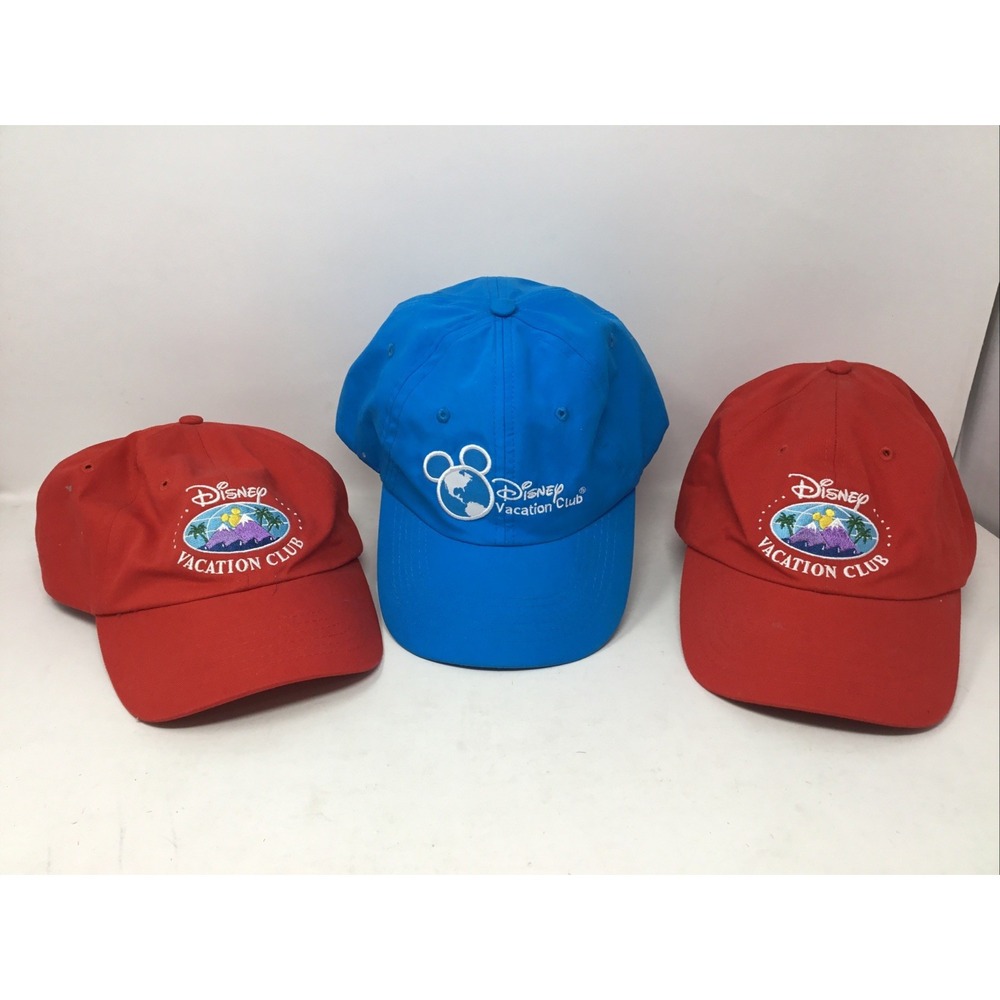 Disney Vacation Club Hat Lot Of 3 Blue Red Baseball Cap Adjustable Mickey Globe